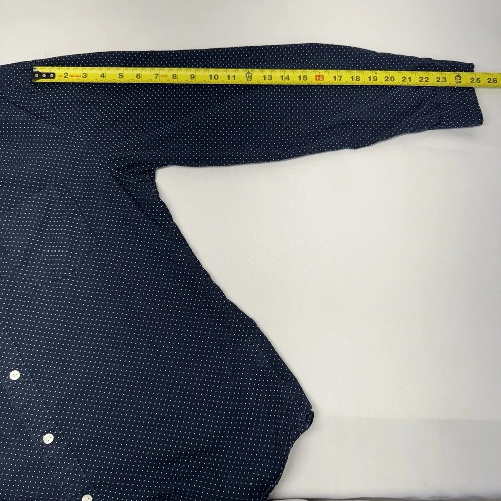 J. Crew Men's Button Down Shirt Large Navy Polka Dot 100%‎ Cotton Preppy Office